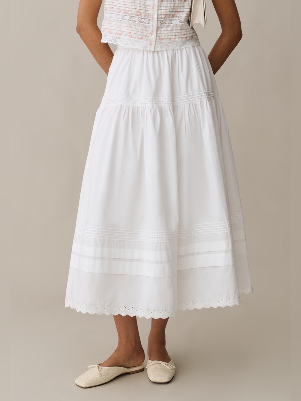 NWT Few Moda Beth Skirt size 4 o.p.t white cotton eyelet maxi midi skirt
